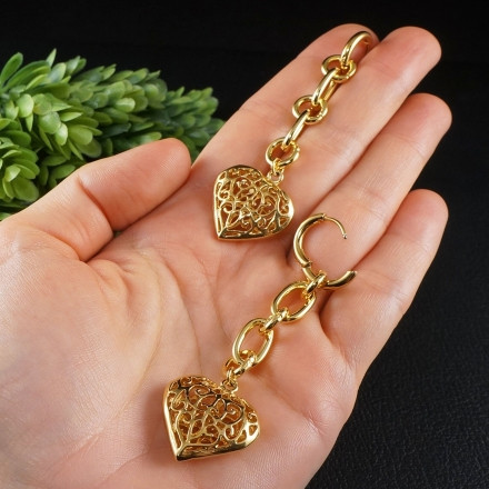 Серьги Кольца Цепи Сердечки Ажурные золотистые