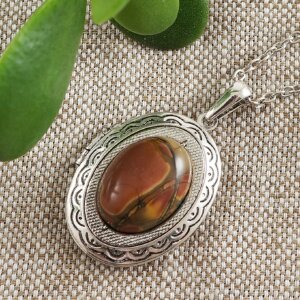 Медальон овальный Яшма пикассо терракотовая antique silver
