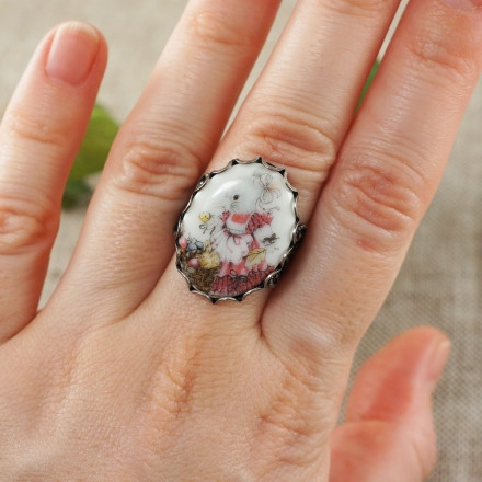 Кольцо Зайка №2 (фарфор 18х25мм)