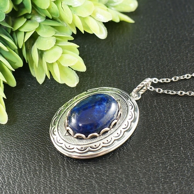 Медальон Кулон Подвеска Лазурит Синий Локет овальный Медальон для фото №5 antique silver