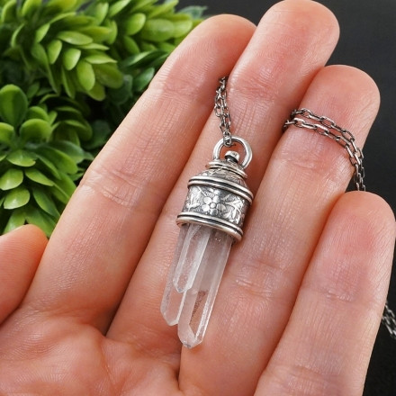 Подвеска с Кристаллами Сталактитами Кварца, silver