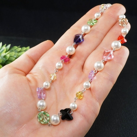 Колье Бусы Чокер с Кристаллами и Жемчугом Сваровски Swarovski