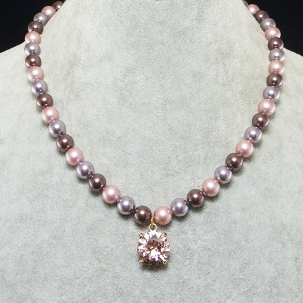 Колье Розовое Лавандовое с Кристаллом и Жемчугом Сваровски Swarovski