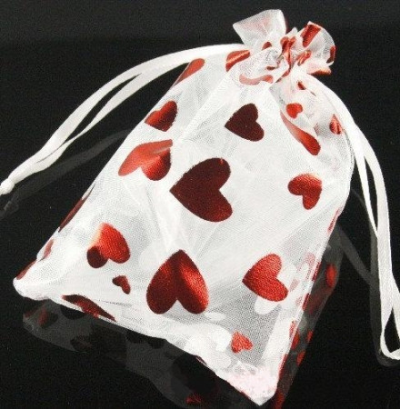 Подарочный мешочек Красные сердечки ~12х9см (1шт)