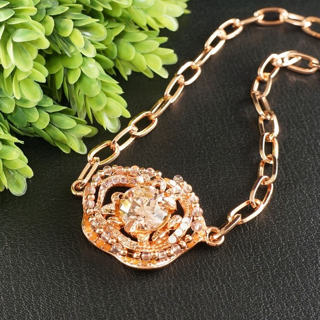 Колье с Кристаллами Сваровски Swarovski Розовое Медное