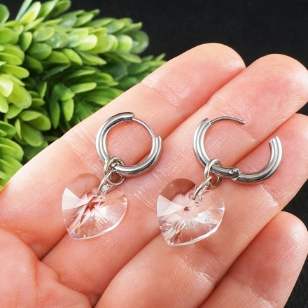 Серьги Кольца Сваровски Прозрачные Сердца Сердечки