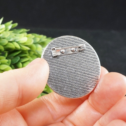 Брошь Зеркало Круглая Деревянная Коричневая Silver