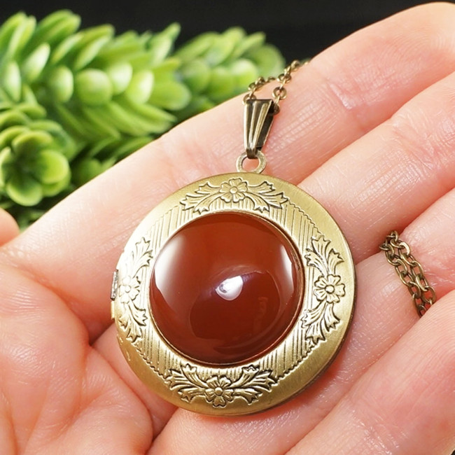 Медальон для фото с Сердоликом Круглый Кулон Подвеска Сердолик Рыжий antique bronze