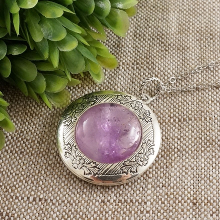 Медальон Аметист светлый круглый antique silver №4