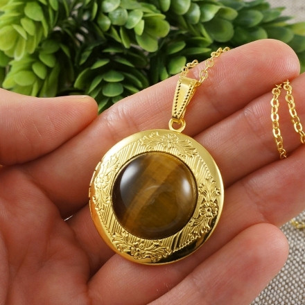 Медальон Тигровый Глаз круглый gold