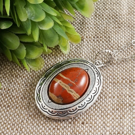 Медальон овальный Красная Яшма antique silver №2