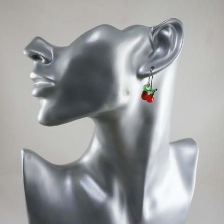 Серьги Вишенки лэмпворк, серебро 925