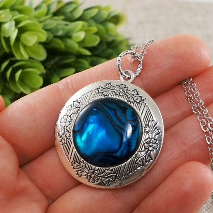 Медальон Перламутр Гелиотис круглый antique silver №4