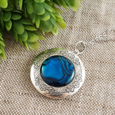 Медальон Перламутр Гелиотис круглый antique silver №4