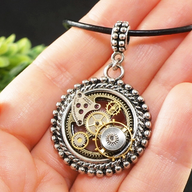 Кулон Подвеска Стимпанк Steampunk №2 Шестеренки Часовой Механизм Круглый 
