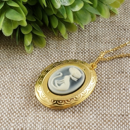 Медальон Камея Кошка Кошечка Кот gold