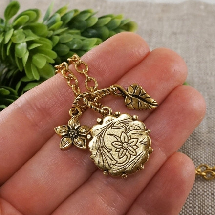 Подвеска Зеркало цветочное antique gold