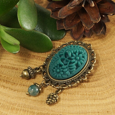 Брошь Зеленая Лесная Папоротник Шишка Желудь Брошка 