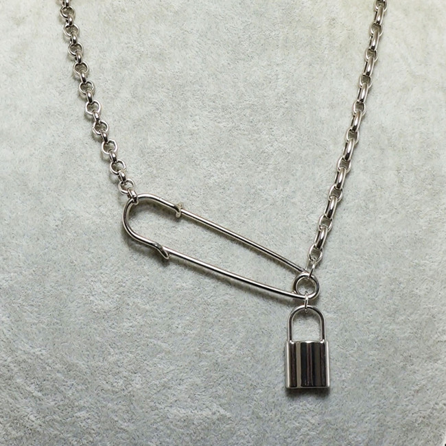 Колье Булавка Цепь Замок Замочек Ассиметричное Rhodium