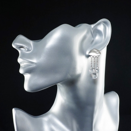 Серьги Облако с Кристаллами Сваровски Прозрачные Silver